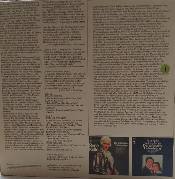 RENE KOLLO OPERETTEN WELTERFOLGE 1 ORİJİNAL 1970 ALMANYA BASKI 33 LUK PLAK