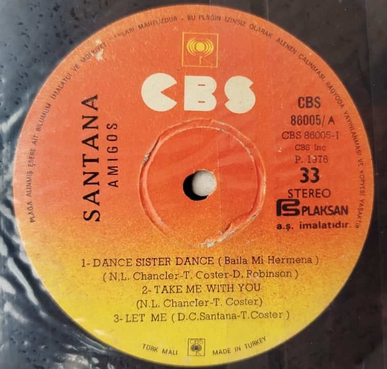 SANTANA AMIGOS 1976 TURKIYE BASKI ORİJİNAL  33 LUK LP PLAK KORUMA ZARFINDA