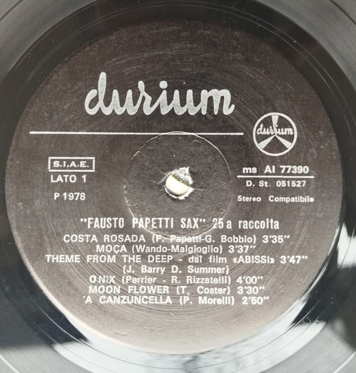 1978 FAUSTO PAPETTI SAX 25 A RACCOLTA DURIUM İTALYAN ORJINAL BASKI 33 LUK LP  PLAK