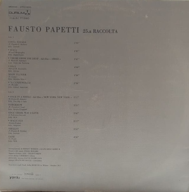 1978 FAUSTO PAPETTI SAX 25 A RACCOLTA DURIUM İTALYAN ORJINAL BASKI 33 LUK LP  PLAK