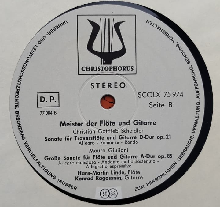 1970 MEISTER DER FLÖTE UND GITARRE KLASİK MÜZİK PLAK HANS-MARTIN LINDE 33 LUK LP ORJINAL BASKI PLAK