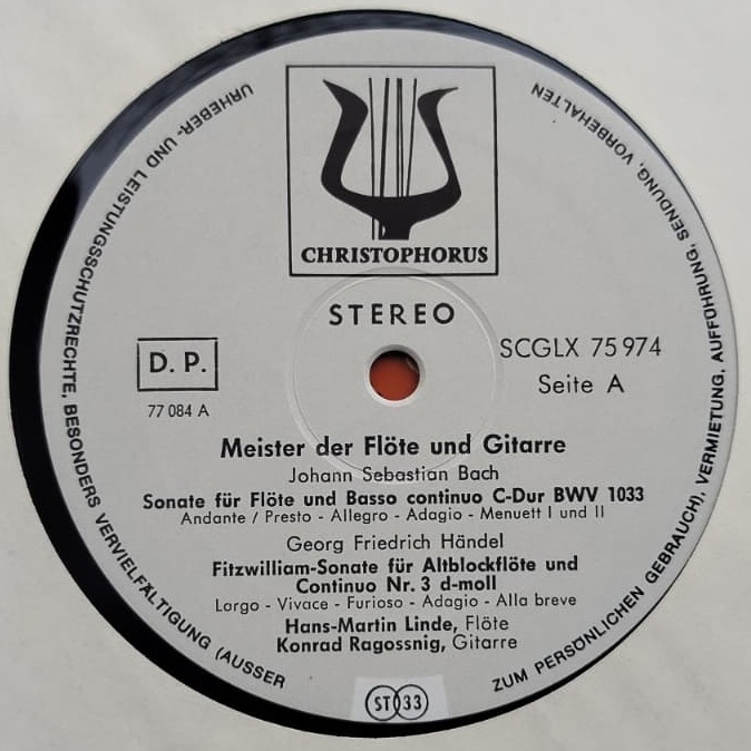 1970 MEISTER DER FLÖTE UND GITARRE KLASİK MÜZİK PLAK HANS-MARTIN LINDE 33 LUK LP ORJINAL BASKI PLAK