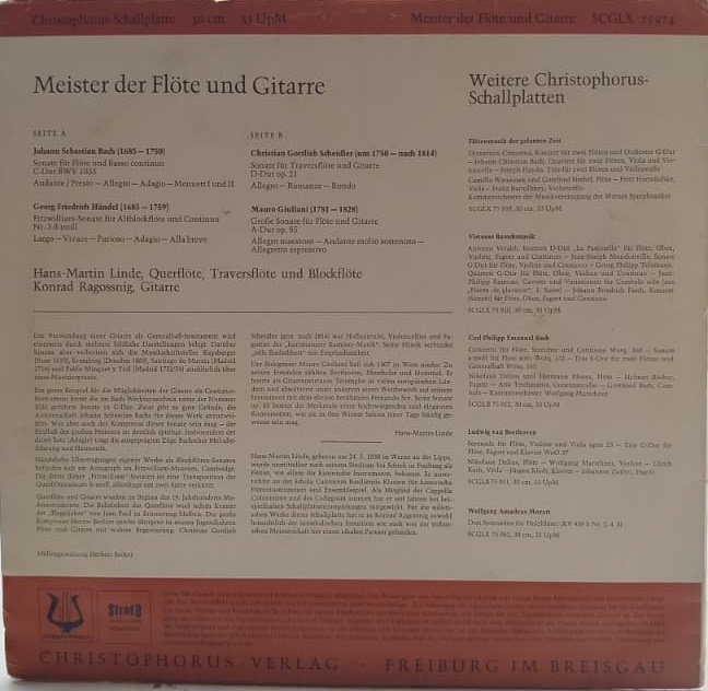 1970 MEISTER DER FLÖTE UND GITARRE KLASİK MÜZİK PLAK HANS-MARTIN LINDE 33 LUK LP ORJINAL BASKI PLAK