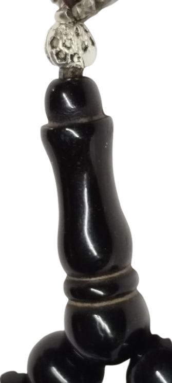 OSMANLI DÖNEMİ USTA İŞİ NADİR GÜMÜŞ PÜSKÜLLÜ ÖZEL KESİM KOYU SİYAH ERZURUM OLTU TAŞI 33 LÜ TESBİH