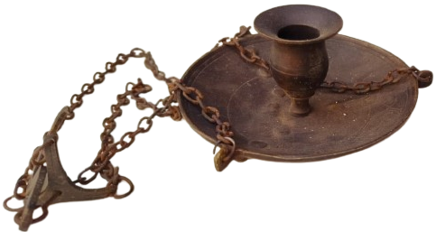 ANTEP İŞİ EL YAPIMI OTANTİK ZİNCİRLİ DEKORATİF PİRİNÇ MUMLUK SAMDAN 