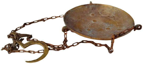 ANTEP İŞİ EL YAPIMI OTANTİK ZİNCİRLİ DEKORATİF PİRİNÇ BUHURDAN TUSSU YAKMA KASESİ