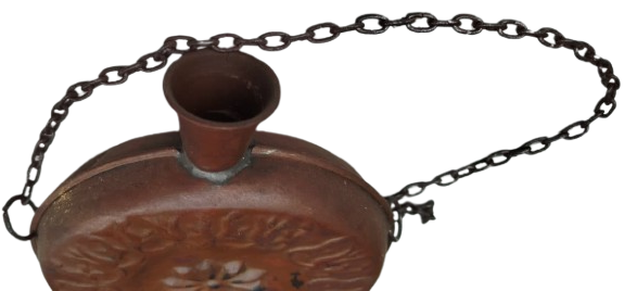 BAKIR MATARA EL İŞÇİLİĞİ UZERİ KABARTMA DESENLİ ZİNCİRLİ OSMANLI TARZI BAKIR MATARA 