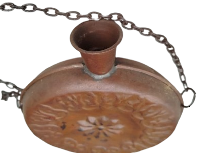 BAKIR MATARA EL İŞÇİLİĞİ UZERİ KABARTMA DESENLİ ZİNCİRLİ OSMANLI TARZI BAKIR MATARA 