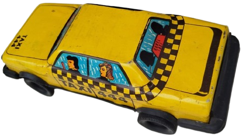 1980 GÜREL OYUNCAK YERLİ ÜRETİM ANTİKA TENEKE SARI TAKSİ NOSTALJİK KOLEKSİYONLUK OYUNCAK ARABA