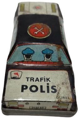 1980 NADİR NOSTALJİK GÜREL OYUNCAK ÜRETİMİ TRAFİK POLİS OTO SU YERLİ ÜRETİM TENEKE ARABA