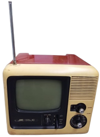 1970 JVC MODEL 3020 SİYAH BEYAZ PORTATİF BORDO KREM KASA TAŞINABİLİR 23 CM EKRAN TELEVİZYON