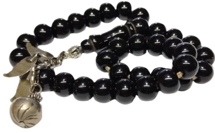 OSMANLI DÖNEMİ USTA İŞİ NADİR GÜMÜŞ PÜSKÜLLÜ ÖZEL KESİM KOYU SİYAH ERZURUM OLTU TAŞI 33 LÜ TESBİH