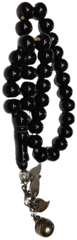 OSMANLI DÖNEMİ USTA İŞİ NADİR GÜMÜŞ PÜSKÜLLÜ ÖZEL KESİM KOYU SİYAH ERZURUM OLTU TAŞI 33 LÜ TESBİH