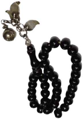 OSMANLI DÖNEMİ USTA İŞİ NADİR GÜMÜŞ PÜSKÜLLÜ ÖZEL KESİM KOYU SİYAH ERZURUM OLTU TAŞI 33 LÜ TESBİH