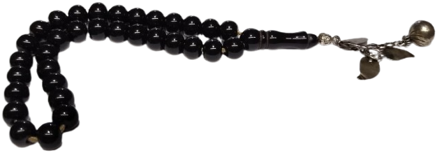 OSMANLI DÖNEMİ USTA İŞİ NADİR GÜMÜŞ PÜSKÜLLÜ ÖZEL KESİM KOYU SİYAH ERZURUM OLTU TAŞI 33 LÜ TESBİH