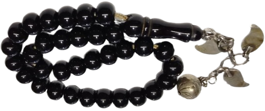 OSMANLI DÖNEMİ USTA İŞİ NADİR GÜMÜŞ PÜSKÜLLÜ ÖZEL KESİM KOYU SİYAH ERZURUM OLTU TAŞI 33 LÜ TESBİH