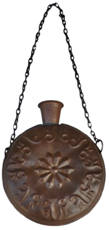 BAKIR MATARA EL İŞÇİLİĞİ UZERİ KABARTMA DESENLİ ZİNCİRLİ OSMANLI TARZI BAKIR MATARA