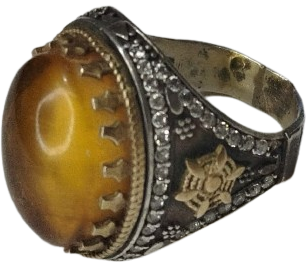 OSMANLI TARZI ANTİK GÖRÜNÜMLÜ GÜMÜŞ ÜZERİ KEHRİBAR TAŞLI VE ZİRKON TAS SÜSLEMELİ ÖZEL TASARIM ERKEK YÜZÜĞÜ