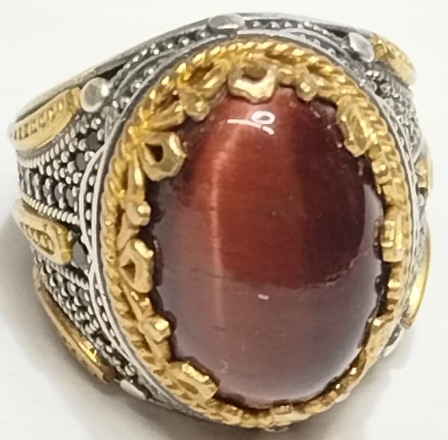 GÜMÜŞ ÖZEL TASARIM USTA EL İŞİ KAPLAN GÖZÜ TAŞLI OTANTİK ERKEK YÜZÜK