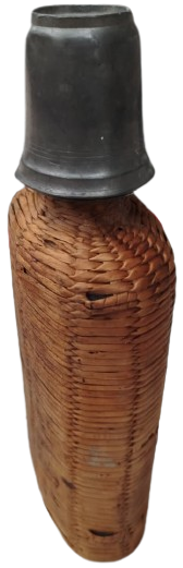 1910 VİDALİ ZİN BARDAKLI İCİ CAM MATARA DIS KISMI HASIR ORGULU 