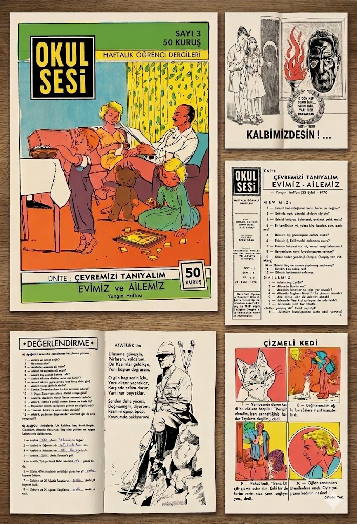 1970 DERGİ OKUL SESİ HAFTALIK OGRENCİ DERGİLERİ SAYI 3 EVİMİZ VE AİLEMİZ YANGIN HAFTASI