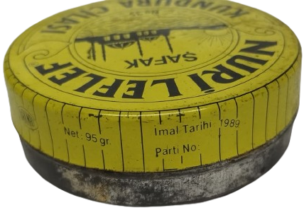 1989 TARİHLİ NURİ LEFLEF ŞAFAK MARKA NO 35 ANTİKA TENEKE KUTULU KUNDURA AYAKKABI CİLASI