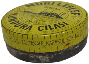 1989 TARİHLİ NURİ LEFLEF ŞAFAK MARKA NO 35 ANTİKA TENEKE KUTULU KUNDURA AYAKKABI CİLASI
