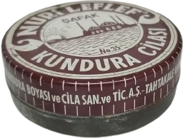  TARİHLİ NURİ LEFLEF ŞAFAK MARKA NO 35 ANTİKA  BORDO RENK BASKILI TENEKE KUTULU KUNDURA AYAKKABI CİLASI