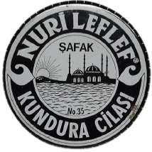 TARİHLİ NURİ LEFLEF ŞAFAK MARKA NO 35 ANTİKA SİYAH BASKILI TENEKE KUTULU KUNDURA AYAKKABI CİLASI 