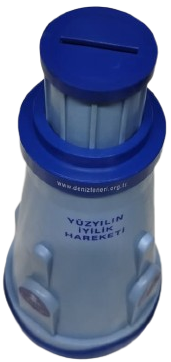 DENİZ FENERİ DERNEĞİ YÜZYILIN İYİLİK HAREKETİ TEMALI DENİZ FENERİ FORMUNDA NOSTALJİK MAVİ PLASTİK KUMBARA