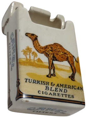 1970 CAMEL FILTERS SİGARA PAKETİ FORMUNDA AYNI OLCULERDE ANTİKA SERAMİK KÜLLÜK 