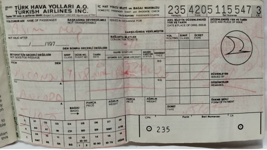 1970'LER TÜRK HAVA YOLLARI ORİJİNAL NOSTALJİK İÇ HAT YOLCU BİLETİ İSTANBUL ANKARA KOLEKSİYONLUK EFEMERA