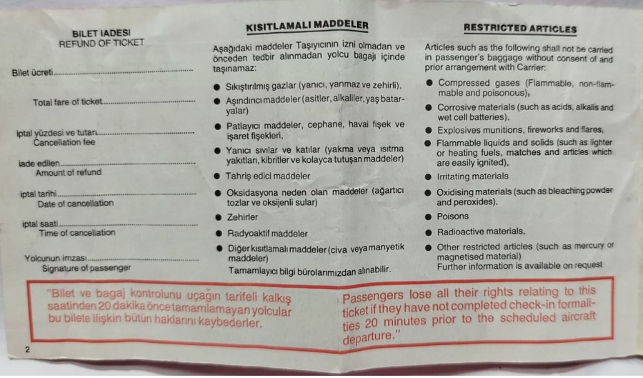 1970'LER TÜRK HAVA YOLLARI ORİJİNAL NOSTALJİK İÇ HAT YOLCU BİLETİ İSTANBUL ANKARA KOLEKSİYONLUK EFEMERA