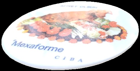 1960 MEXAFORME CIBA İLAÇ REKLAMLI MELAMİN MASAÜSTÜ SICAK KAP VE TENCERE ALTLIĞI NİHALE