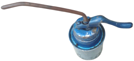 1950 BATI ALMANYA ÜRETİMİ ANTİKA MAVİ METAL POMPALI KOLEKSİYONLUK MAKİNE YAĞDANLIĞI GERMANY