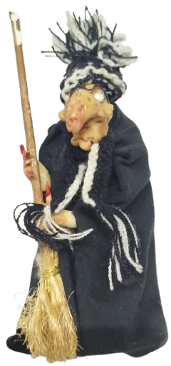 1970 EL YAPIMI VİNTAGE BEFANA CADI FİGÜRÜ SÜPÜRGELİ DEKORATİF KOLEKSİYONLUK OBJE