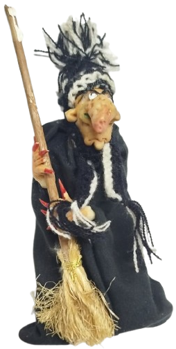 1970 EL YAPIMI VİNTAGE BEFANA CADI FİGÜRÜ SÜPÜRGELİ DEKORATİF KOLEKSİYONLUK OBJE