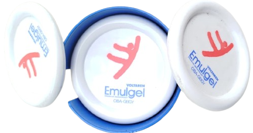 VINTAGE CIBA-GEIGY VOLTAREN EMULGEL LOGOLU KOLEKSİYONLUK 6'LI BARDAK ALTLIĞI SETİ VE MAVİ KABI