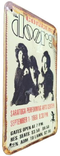 THE DOORS KONSERİ TEMALI METAL TABELA SARATOGA PERFORMING ARTS CENTER 1968 TASARIMLI NOSTALJİK DEKOR