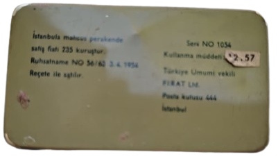 1956 DÖNEMİ İSVİÇRE MEDINOVA ÜRETİMİ NADİR REÇETELİ ANTİKA VAGOMYCIN TENEKE KAPAKLI BOS İLAÇ KUTUSU