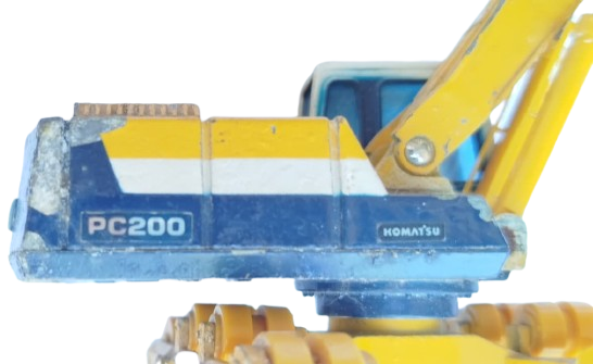 1970 JAPON MALI DIŞ MEKAN KOLEKSİYONLUK KOMATSU PC200 EKSKAVATÖR METAL MEKANİK SARI KEPÇE MAKETİ