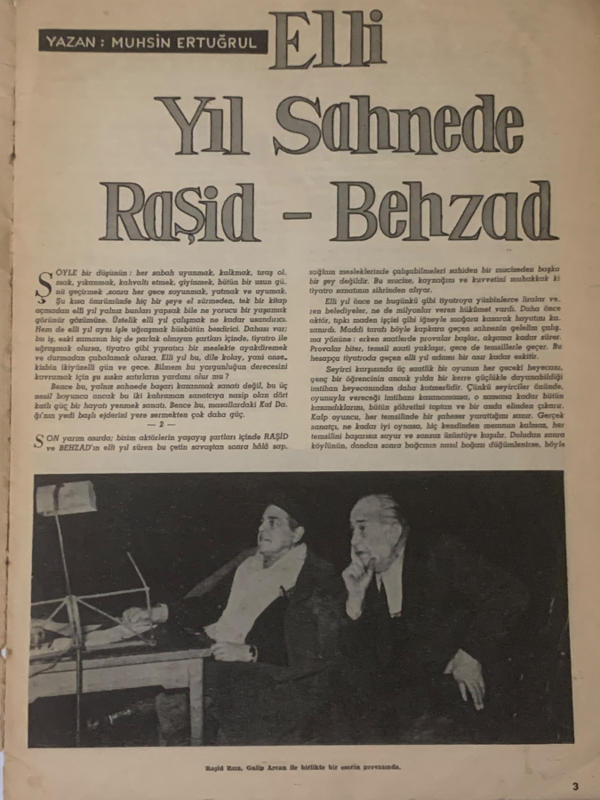  BEHZAD BUTAK RAŞİD RIZA BİYOGRAFİ. ''SAHNEDE 50 YIL'' YAZAN MUHSİN ERTUĞRUL 1967