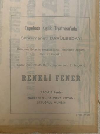 DAR-ÜL BEDAYİ TIPKI BASIM TİYATRO AFİŞİ