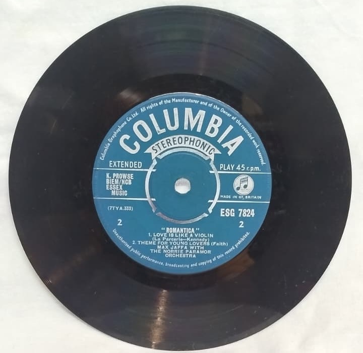 MAX JAFFA VE NORRIE PARAMOR ORCHESTRA ROMANTICA 45LIK PLAK COLUMBIA REKOR 1960 İNGİLTERE BASIM NADİR STEREO EXTENDED PLAY GRUP