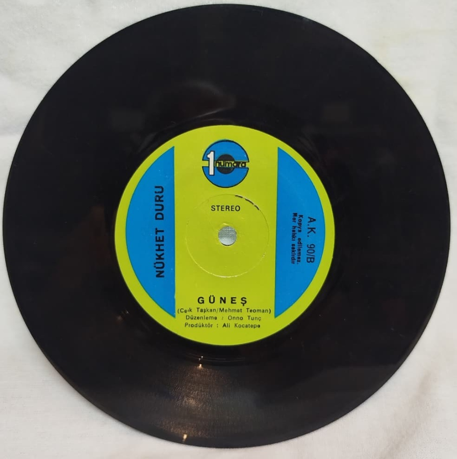 NÜKHET DURU ANILAR GÜNEŞ 45 LİK PLAK ORİJİNAL DÖNEM BASKI KOLEKSİYONLUK TEMİZ STEREO PLAK KABINDA