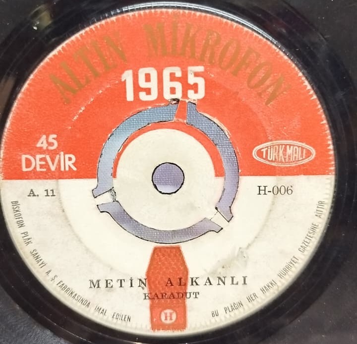 1965 ALTIN MIKROFON METIN ALKANLI KARADUT GUL DALINDA OTEN 45 LİK ORJINAL ANALOG BASKI  PLAK
