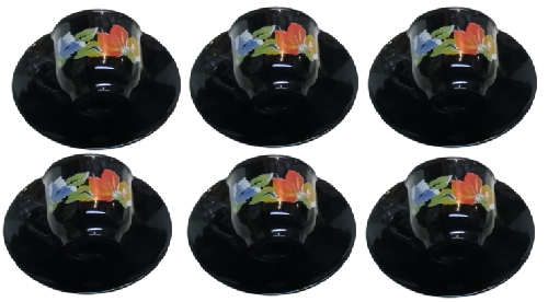 ARCOROC FRANCE ALTILI SİYAH OPAL CAM NOSTALJİK ÇİÇEKLİ KAHVE FİNCAN TAKIMI