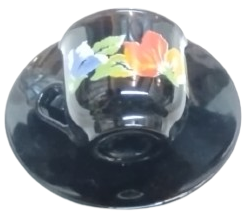 ARCOROC FRANCE ALTILI SİYAH OPAL CAM NOSTALJİK ÇİÇEKLİ KAHVE FİNCAN TAKIMI