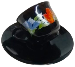 ARCOROC FRANCE ALTILI SİYAH OPAL CAM NOSTALJİK ÇİÇEKLİ KAHVE FİNCAN TAKIMI