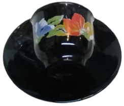 ARCOROC FRANCE ALTILI SİYAH OPAL CAM NOSTALJİK ÇİÇEKLİ KAHVE FİNCAN TAKIMI